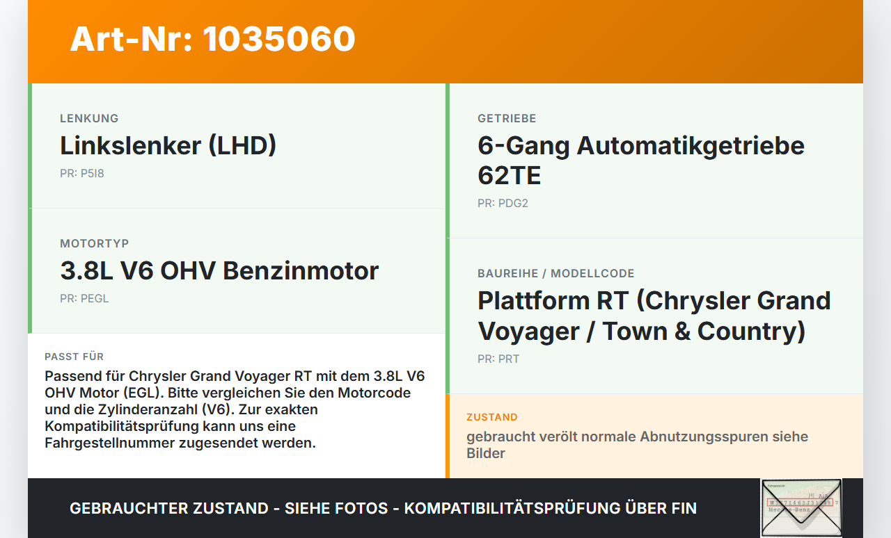 Chrysler Grand Voyager V 08-10 3,8 142KW EGL Kipphebel Schlepphebel 12x Chrysler Grand Voyager V 08-10 01.01.2008... Vorschau 3