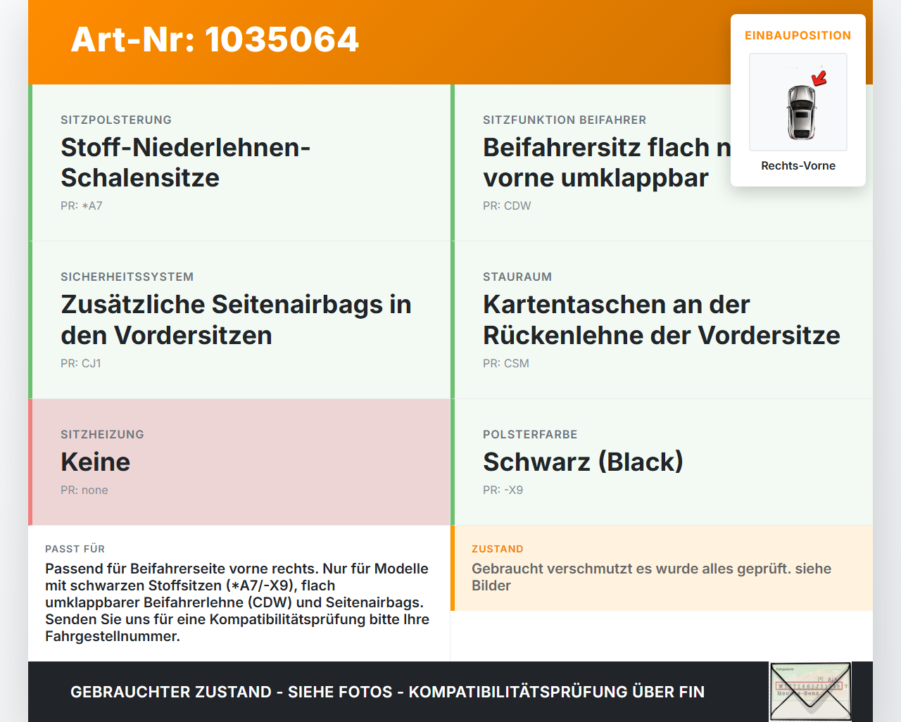 Jeep Compass II 17-21 Sitzbezug Rückenpolster Rechts Vorne für Beifahrer Sitz Jeep Compass II 17-21 12.03.2019 gebraucht Vorschau 3