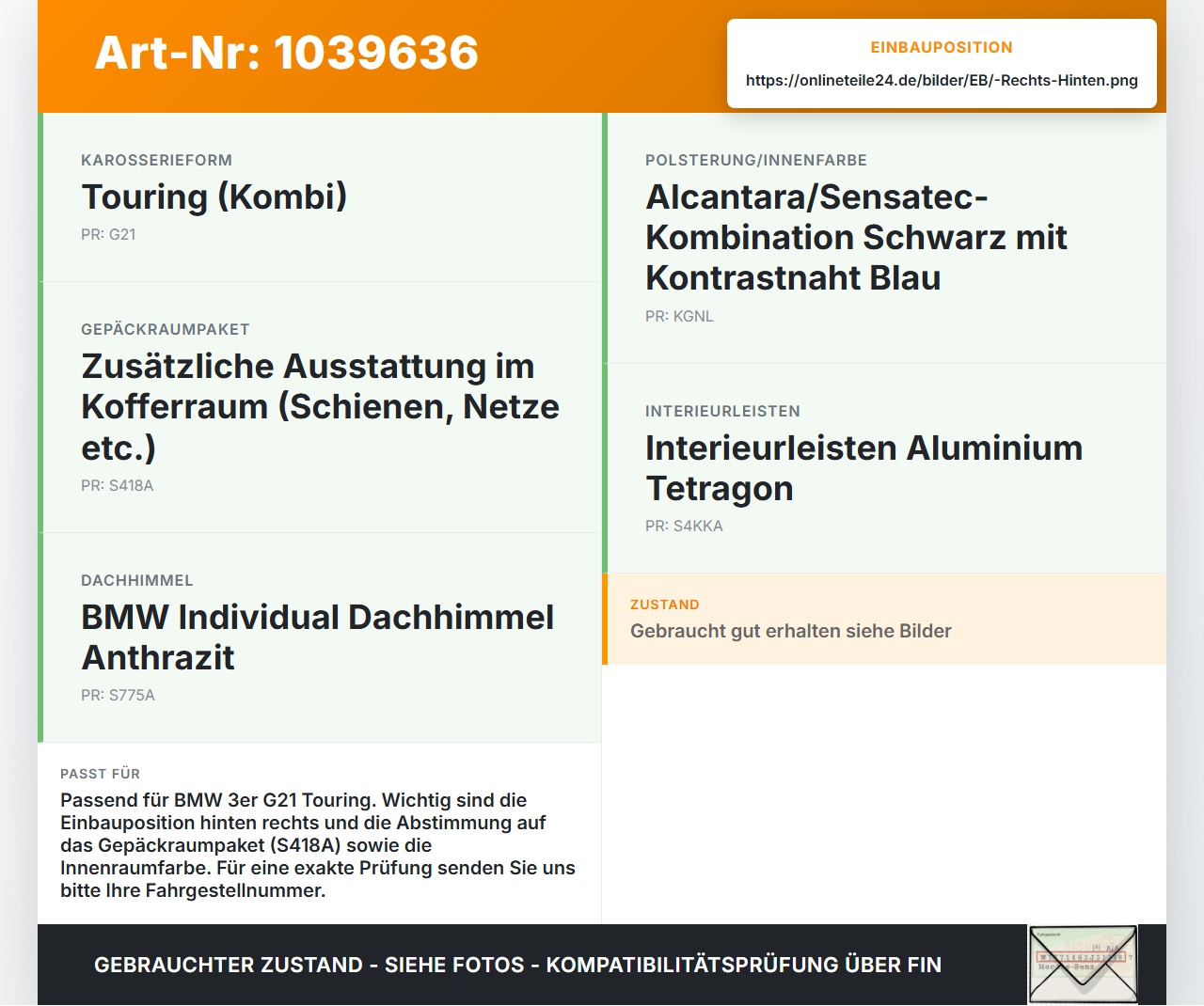 BMW G21 320dx 3er 19-22 Blende Innen Auflage Applikation Rechts Hinten BMW G21 320dx 3er 19-22 17.09.2020... Vorschau 3