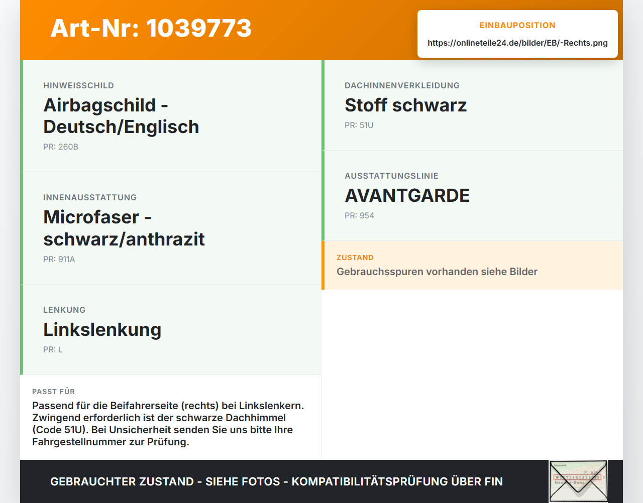 Mercedes W204 S204 C250 07-14 Sonnenblende Rechts Beifahrerseite Mercedes W204 S204 C250 07-14 29.08.2013... Vorschau 3