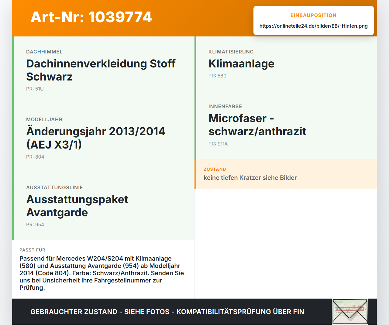 Mercedes W204 S204 C250 07-14 Luftdusche Luftdüse Mitte Hinten Mercedes W204 S204 C250 07-14 29.08.2013 A2048300354... Vorschau 3