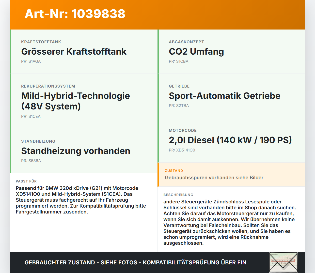 BMW G21 320dx 3er 19-22 2,0d 140KW Motorsteuergerät DDE Diesel Steuergerät BMW G21 320dx 3er 19-22 17.09.2020... Vorschau 3