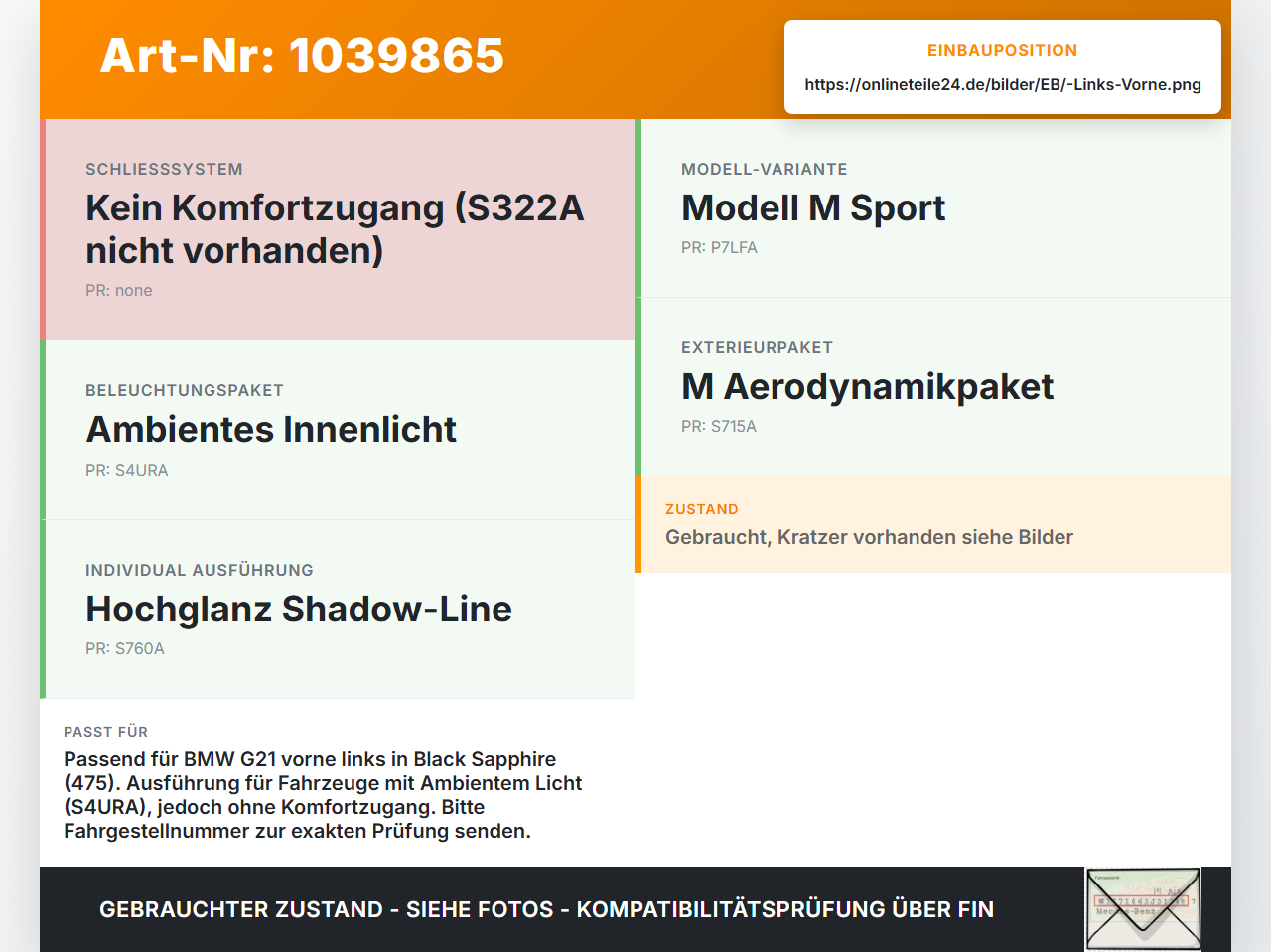 BMW G21 320dx 3er 19-22 Kombi Türgriff Griff aussen Links Vorne 475 BMW G21 320dx 3er 19-22 17.09.2020 9491459... Vorschau 3