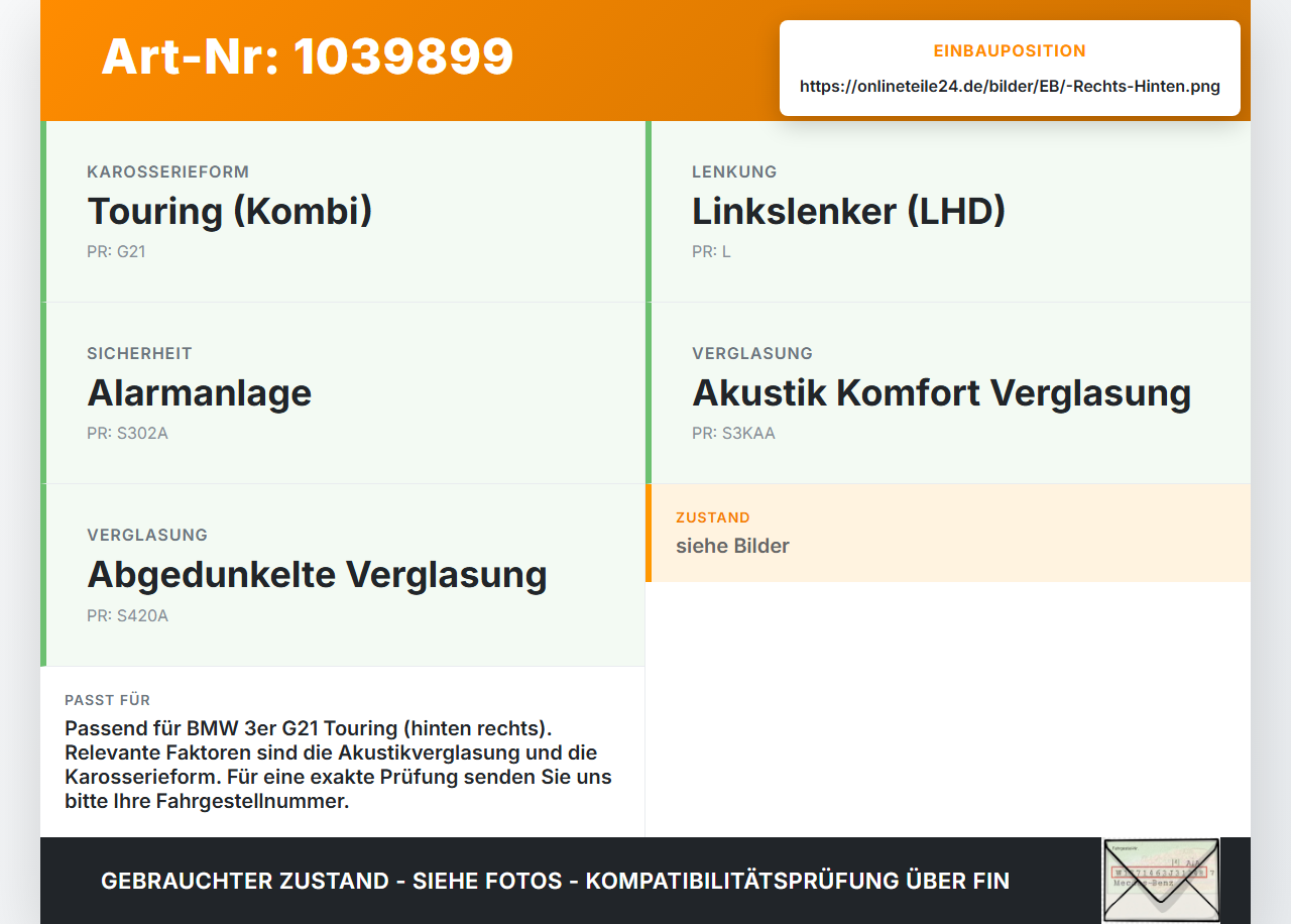 BMW G21 320dx 3er 19-22 Kombi Fensterhebermotor Antrieb Motor Rechts Hinten BMW G21 320dx 3er 19-22 17.09.2020... Vorschau 3