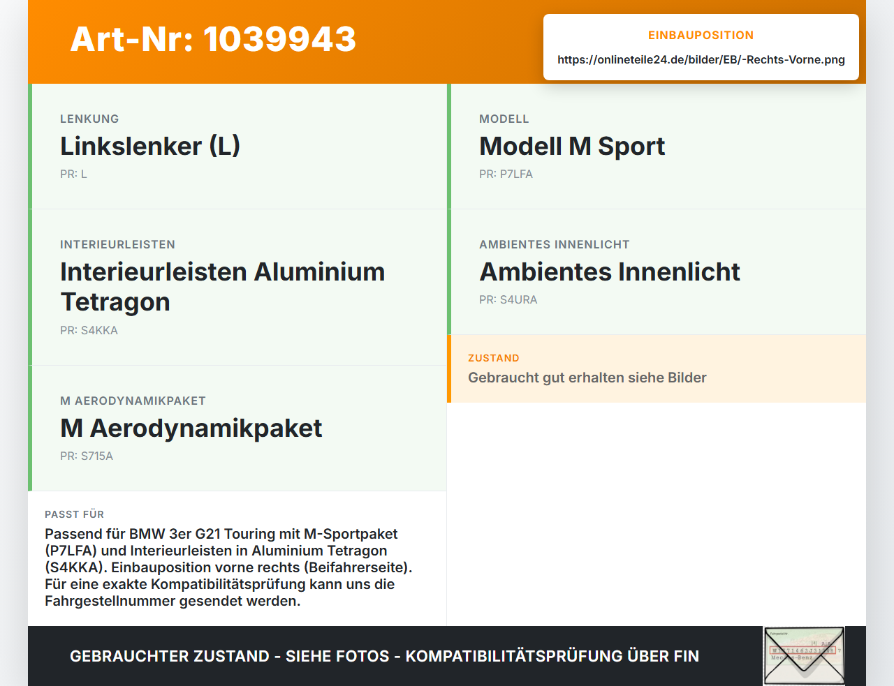 BMW G21 320dx 3er 19-22 Zierleiste Blende Beifahrer Rechts Vorne BMW G21 320dx 3er 19-22 17.09.2020 9496210... Vorschau 3