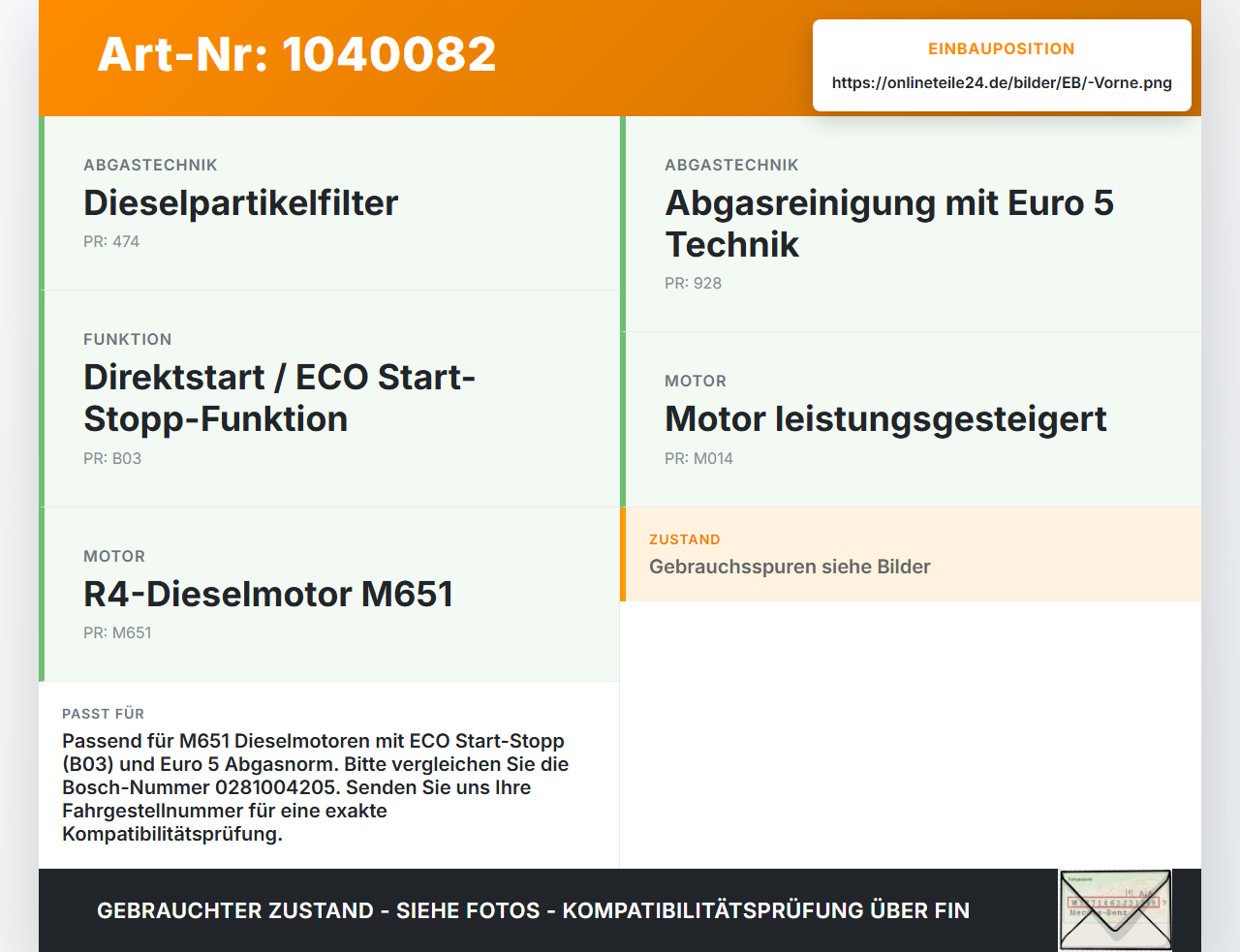 Mercedes W204 S204 C250 07-14 CDI 2,2 150KW Lambdasonde Vorne Mercedes W204 S204 C250 07-14 29.08.2013 A0075421618... Vorschau 3