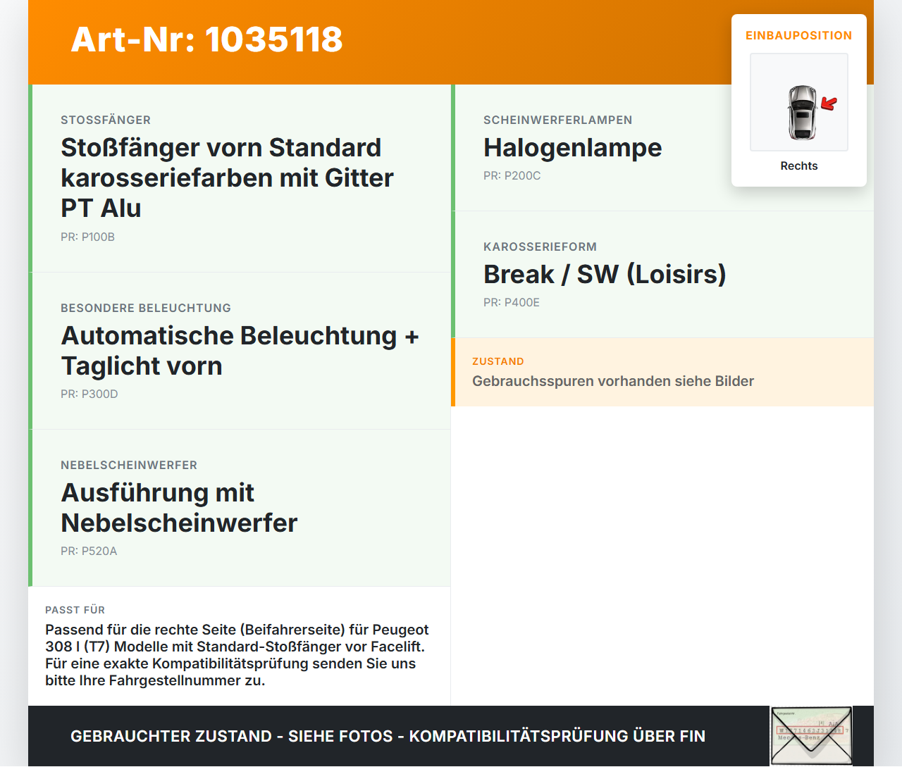 Peugeot 308 I T7 07-11 Nebelscheinwerfer Rechts orig Peugeot 308 I T7 07-11 30.09.2008 89072369 gebraucht Vorschau 3