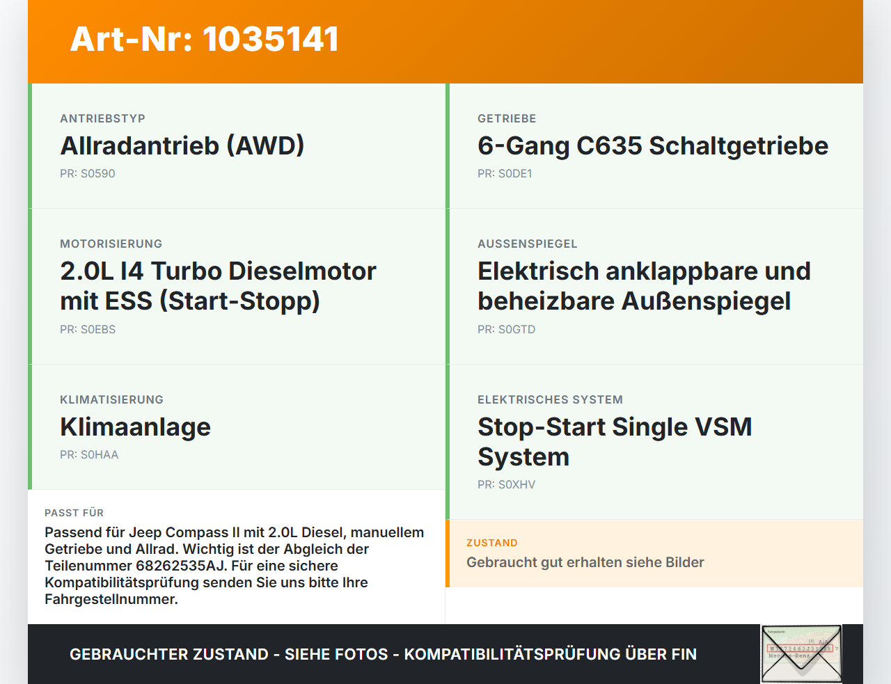Jeep Compass II 17-21 2,0 103KW Sicherungskasten Zentralelektrik Jeep Compass II 17-21 12.03.2019 68262535AJ... Vorschau 3