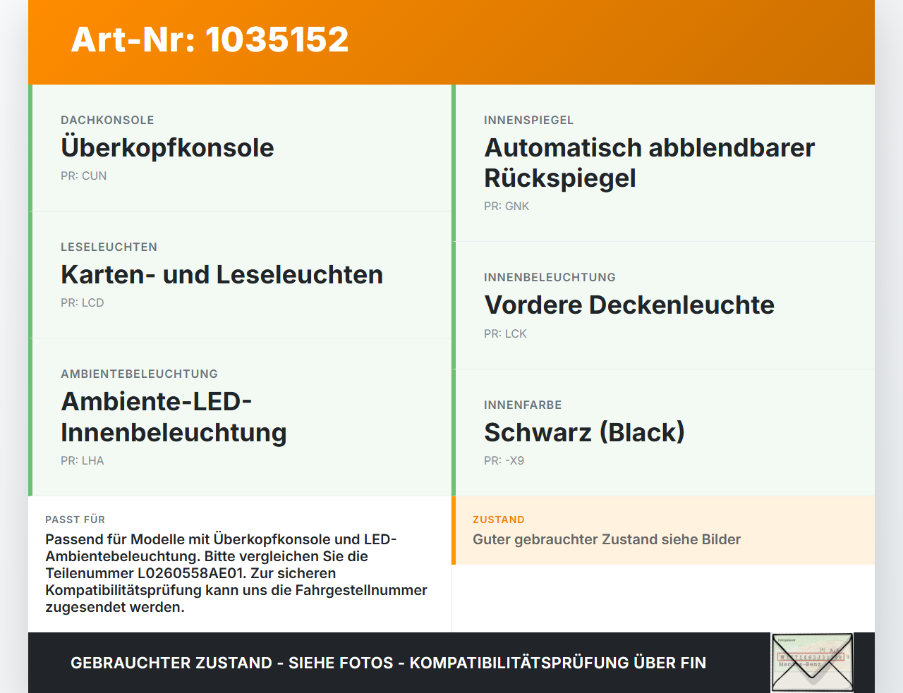Jeep Compass II 17-21 Innenleuchte Innenraumleuchte Jeep Compass II 17-21 12.03.2019 L0260558AE01 gebraucht Vorschau 3