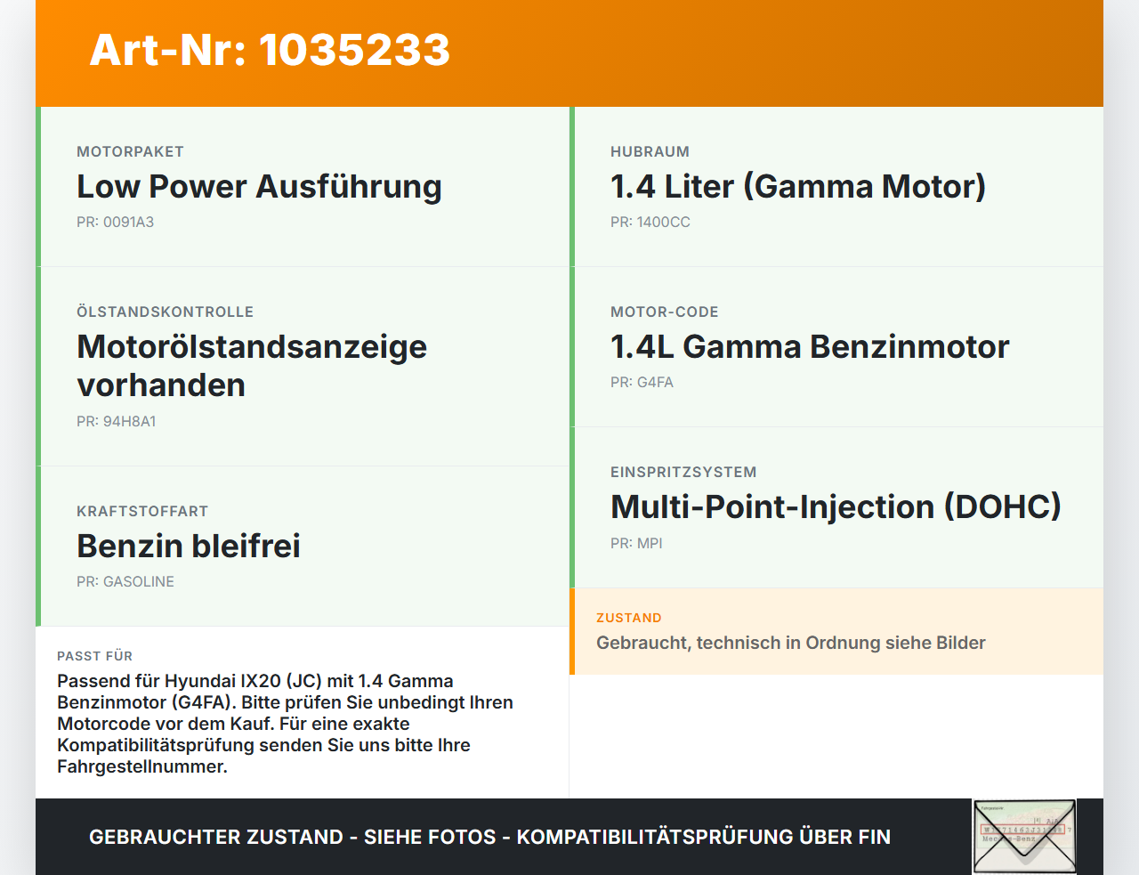 Hyundai IX20 JC 10-15 1,4 66KW G4FA Ölmessstab Öl Stab Hyundai IX20 JC 10-15 21.02.2014 gebraucht Vorschau 3