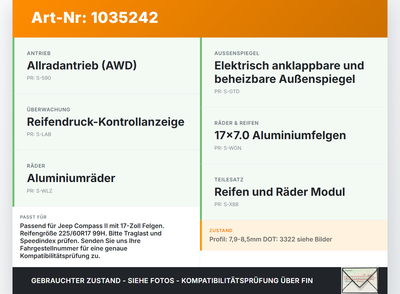 Jeep Compass II 17-21 1 x Reifen Winterreifen Kumho 225/60R17 99 H Jeep Compass II 17-21 12.03.2019 gebraucht Vorschau 3