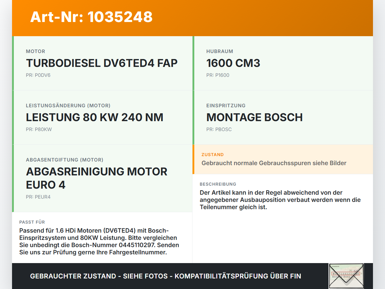 Peugeot 308 I T7 07-11 1,6 80KW Injektor Einspritzdüse Zyl.2 Peugeot 308 I T7 07-11 30.09.2008 0445110297 gebraucht Vorschau 3