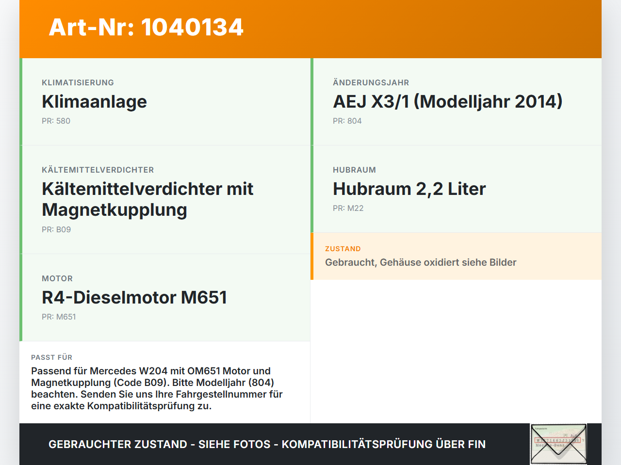 Mercedes W204 S204 C250 07-14 CDI 2,2 150KW Klimakompressor Klima Kompressor Mercedes W204 S204 C250 07-14... Vorschau 3
