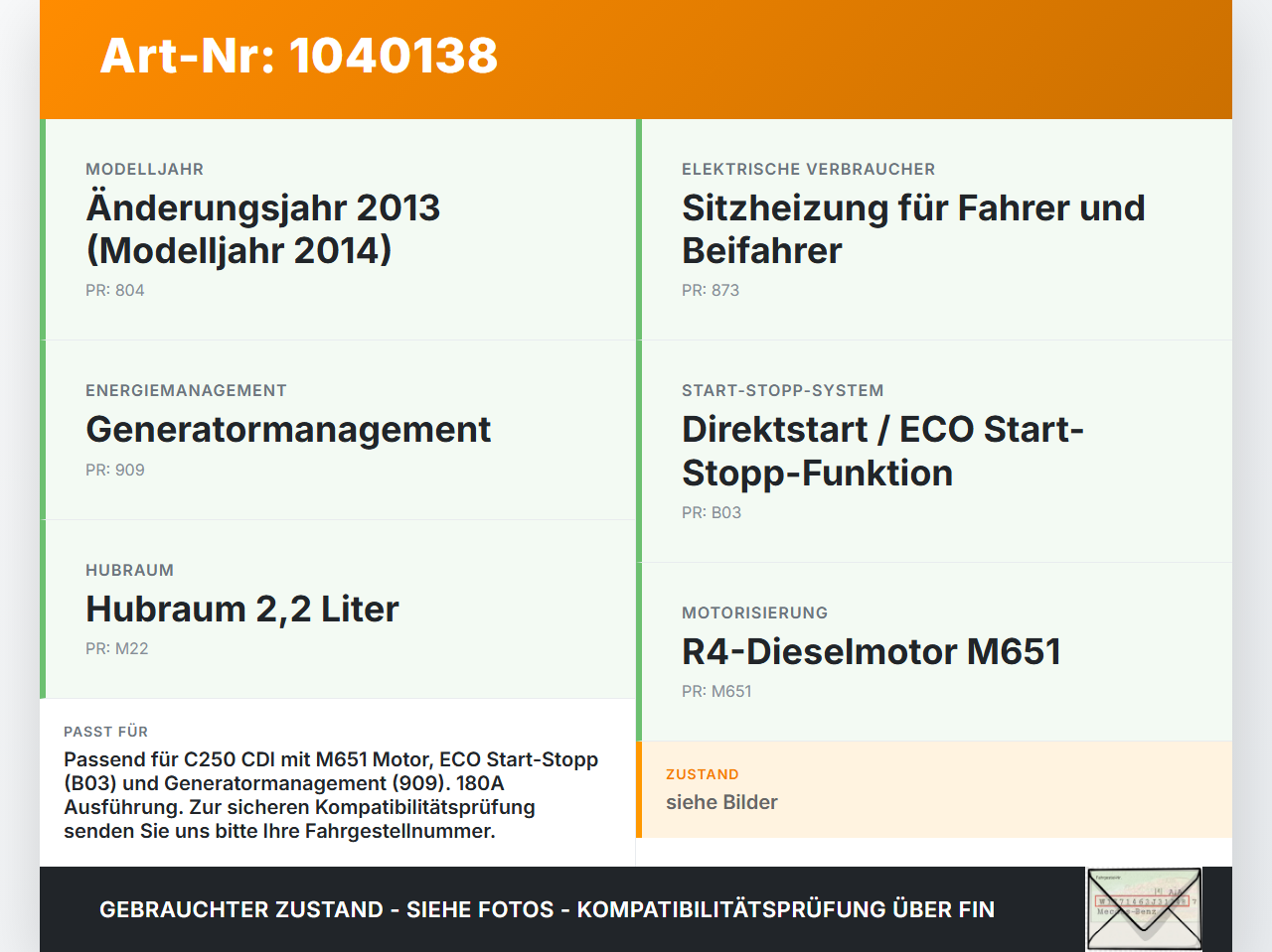 Mercedes W204 S204 C250 07-14 CDI 2,2 150KW Lichtmaschine Generator 180A 14V Mercedes W204 S204 C250 07-14... Vorschau 3