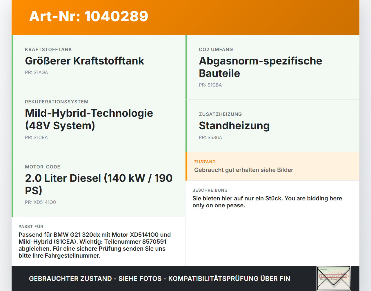 BMW G21 320dx 3er 19-22 2,0d 140KW Magnetventil Pos.1 BMW G21 320dx 3er 19-22 17.09.2020 11748570591 8570591... Vorschau 3