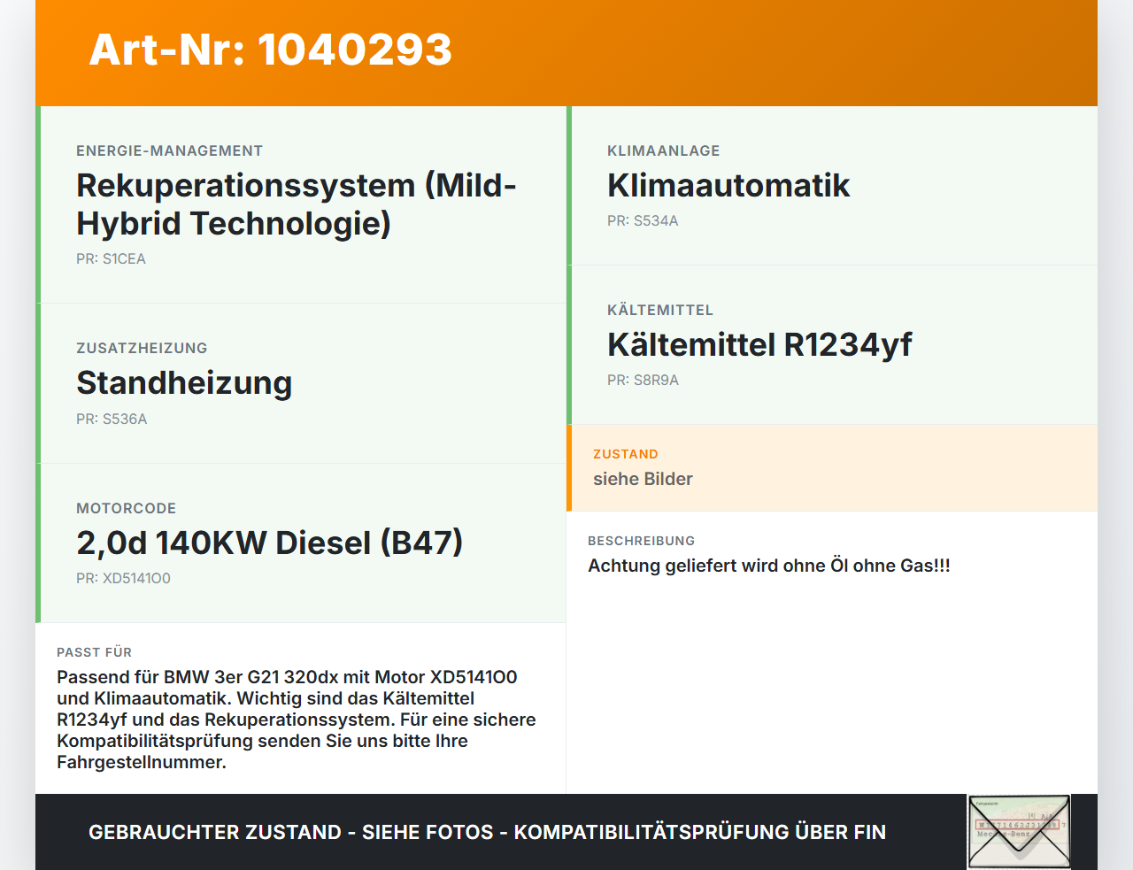 BMW G21 320dx 3er 19-22 2,0d 140KW Klimakompressor Klima Kompressor 1 BMW G21 320dx 3er 19-22 17.09.2020 7948805... Vorschau 3