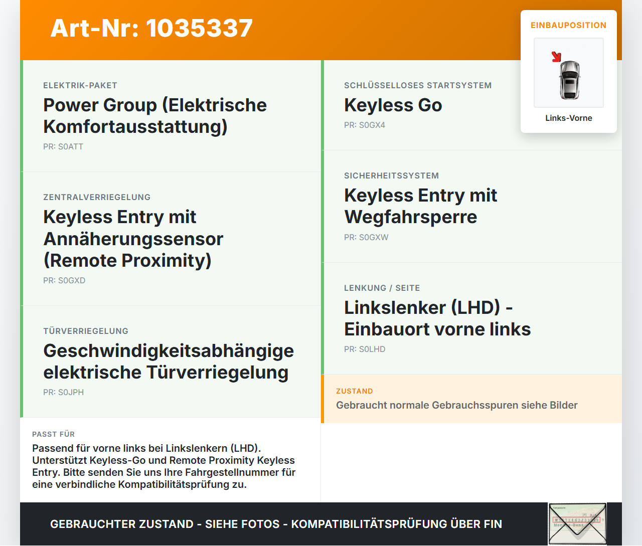 Jeep Compass II 17-21 Schließzylinder Türschloss für Tür Links Vorne Jeep Compass II 17-21 12.03.2019 gebraucht Vorschau 3