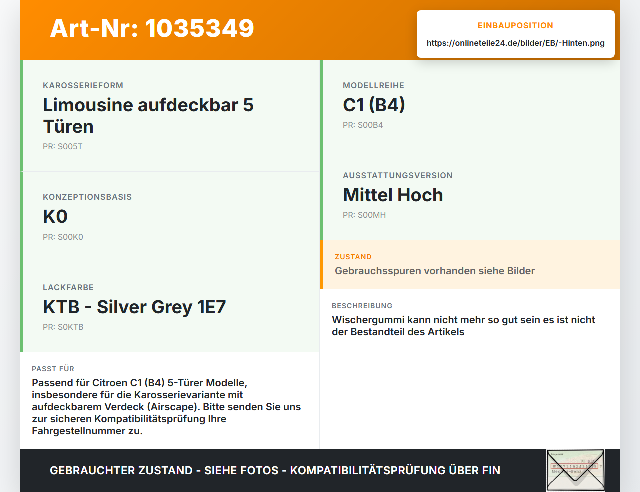 Citroen C1 II 14-18 Heckwischer Scheibenwischer Hinten Wischarm Citroen C1 II 14-18 01.01.2018 gebraucht Vorschau 3