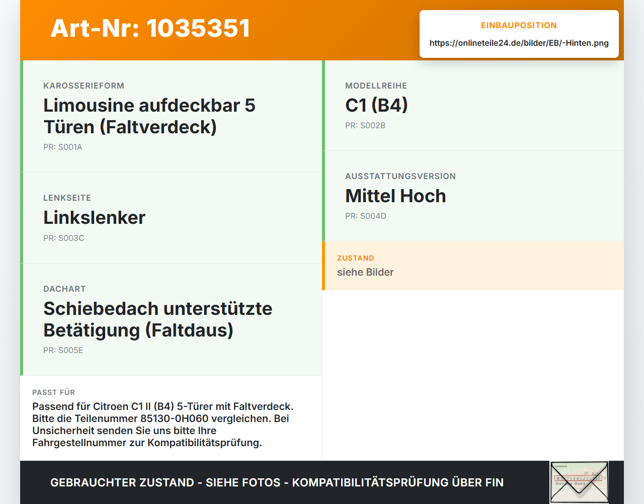 Citroen C1 II 14-18 Wischermotor Hinten Heckwischermotor Citroen C1 II 14-18 01.01.2018 85130-0H060 MS259600-275... Vorschau 3