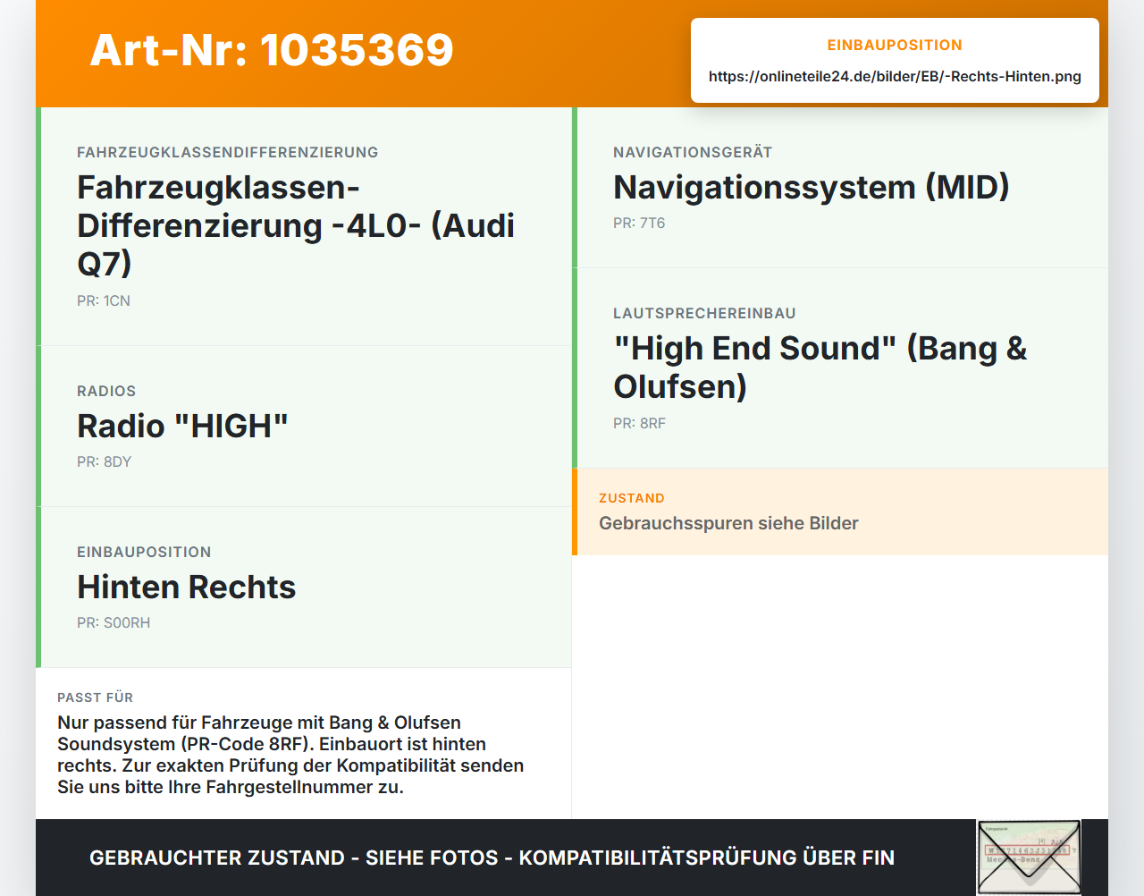 Audi Q7 4L 09-15 Lautsprecher Rechts Hinten Orig. Bang & Olufsen Audi Q7 4L 09-15 22.10.2012 4L0035416A 4L0035416C... Vorschau 3