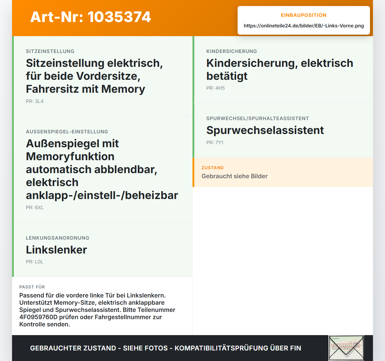 Audi Q7 4L 09-15 Steuergerät ECU Modul Türsteuergerät Links Vorne Audi Q7 4L 09-15 22.10.2012 4F0959760D gebraucht Vorschau 3
