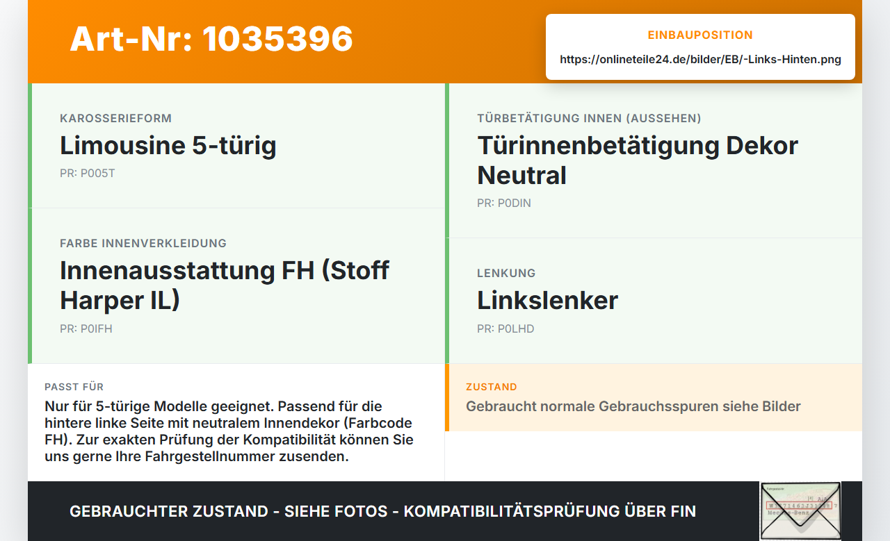 Citroen C1 II 14-18 Türgriff Griffmuschel Griff Innen Links Hinten Citroen C1 II 14-18 01.01.2018 69208-0D271 gebraucht Vorschau 3