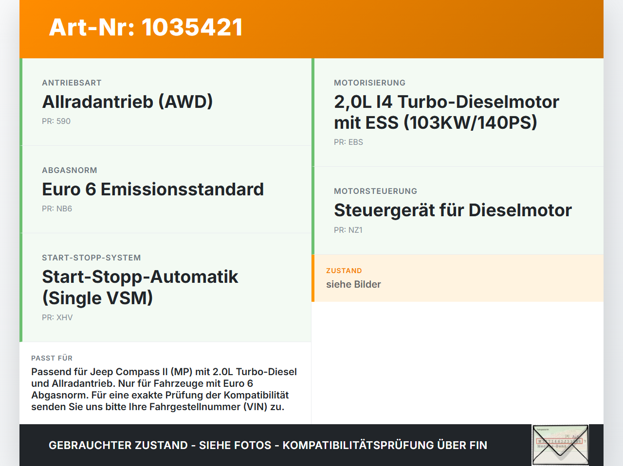 Jeep Compass II 17-21 2,0 103KW Hochdruck Leitung Kraftstoffleitung Jeep Compass II 17-21 12.03.2019 gebraucht Vorschau 3