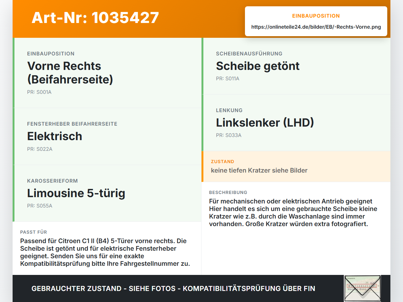 Citroen C1 II 14-18 RVK Seitenscheibe für Tür Türscheibe Rechts Vorne Citroen C1 II 14-18 01.01.2018 gebraucht Vorschau 3