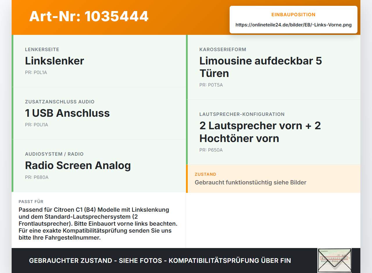 Citroen C1 II 14-18 Lautsprecher Links Vorne Citroen C1 II 14-18 01.01.2018 gebraucht Vorschau 3