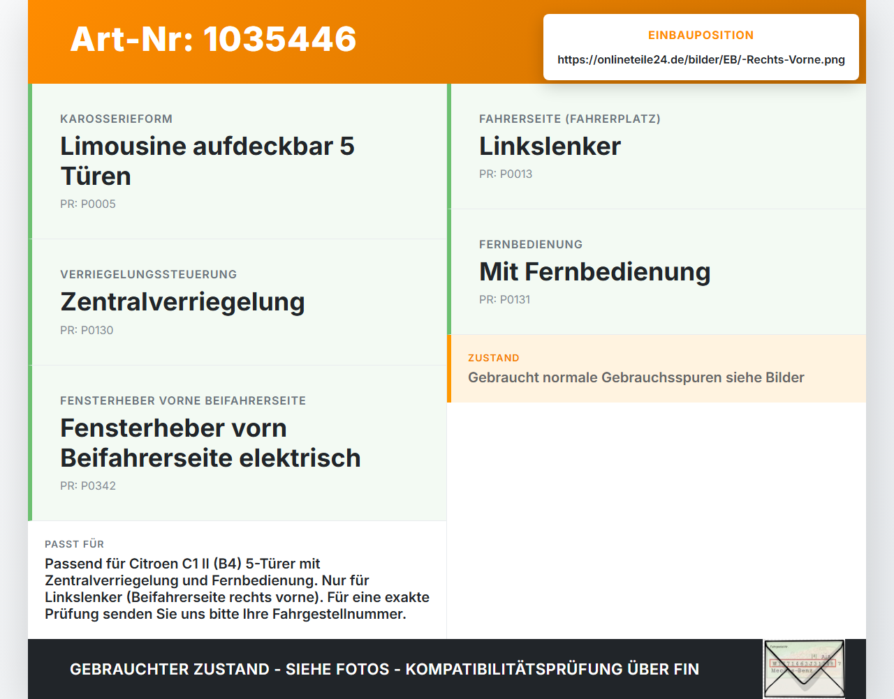 Citroen C1 II 14-18 Türschloss m. ZV Stellmotor Rechts Vorne Citroen C1 II 14-18 01.01.2018 gebraucht Vorschau 3