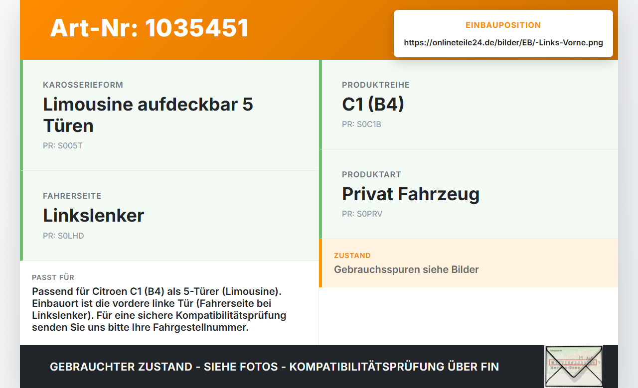 Citroen C1 II 14-18 Türfangband Türbremse Türanschlag Links Vorne Citroen C1 II 14-18 01.01.2018 gebraucht Vorschau 3