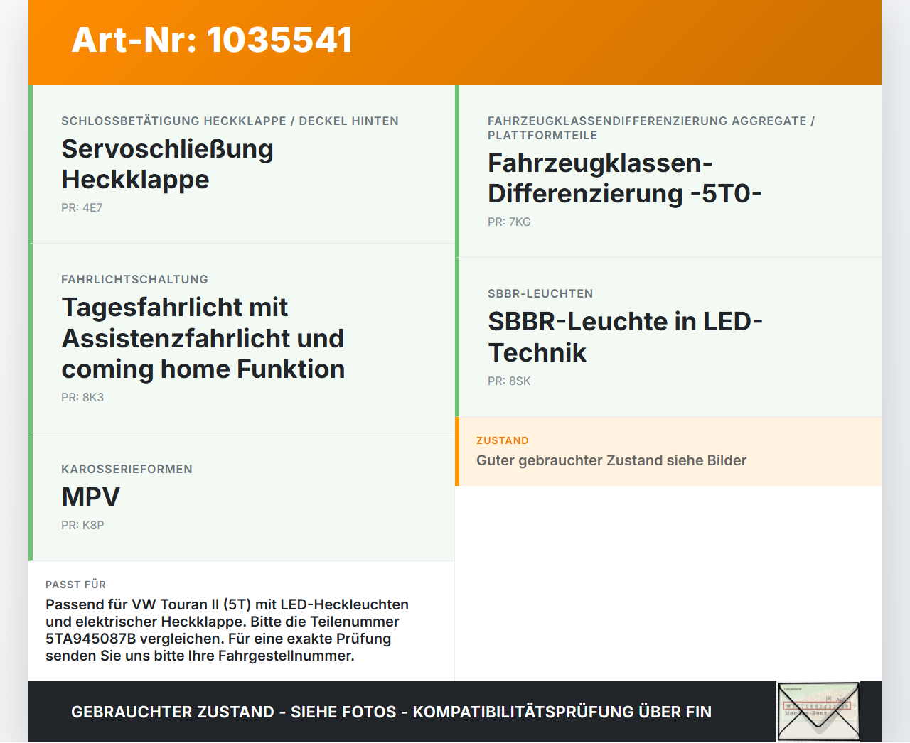 VW Touran II 5T 15-22 Bremslicht 3te Bremsleuchte für Klappe VW Touran II 5T 15-22 11.03.2016 3CN945087 5TA945087B... Vorschau 3