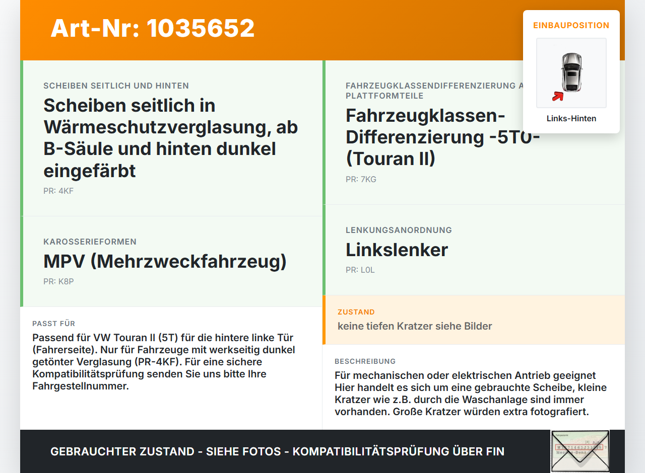 VW Touran II 5T 15-22 Seitenscheibe LHK für Türscheibe Fenster Links Hinten Orig. getönt VW Touran II 5T 15-22... Vorschau 3