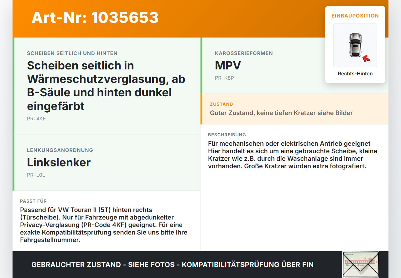 VW Touran II 5T 15-22 Seitenscheibe RHK Türscheibe Rechts Hinten Orig. getönt VW Touran II 5T 15-22 11.03.2016... Vorschau 3