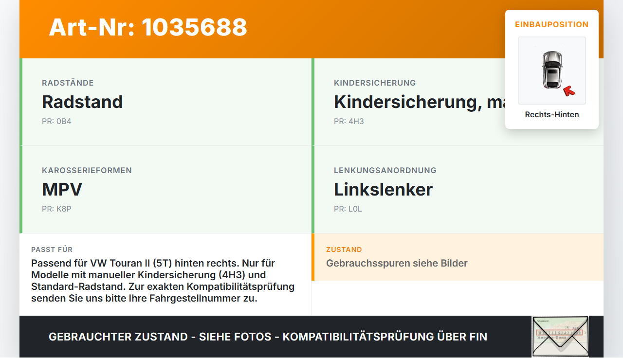VW Touran II 5T 15-22 Türfangband Türbremse Türanschlag Rechts Hinten VW Touran II 5T 15-22 11.03.2016 8X4833407B... Vorschau 3
