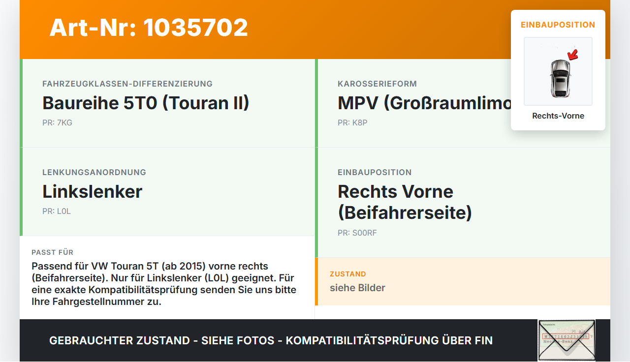 VW Touran II 5T 15-22 Türfangband Türbremse Türanschlag Rechts Vorne VW Touran II 5T 15-22 11.03.2016 5TA837249A... Vorschau 3