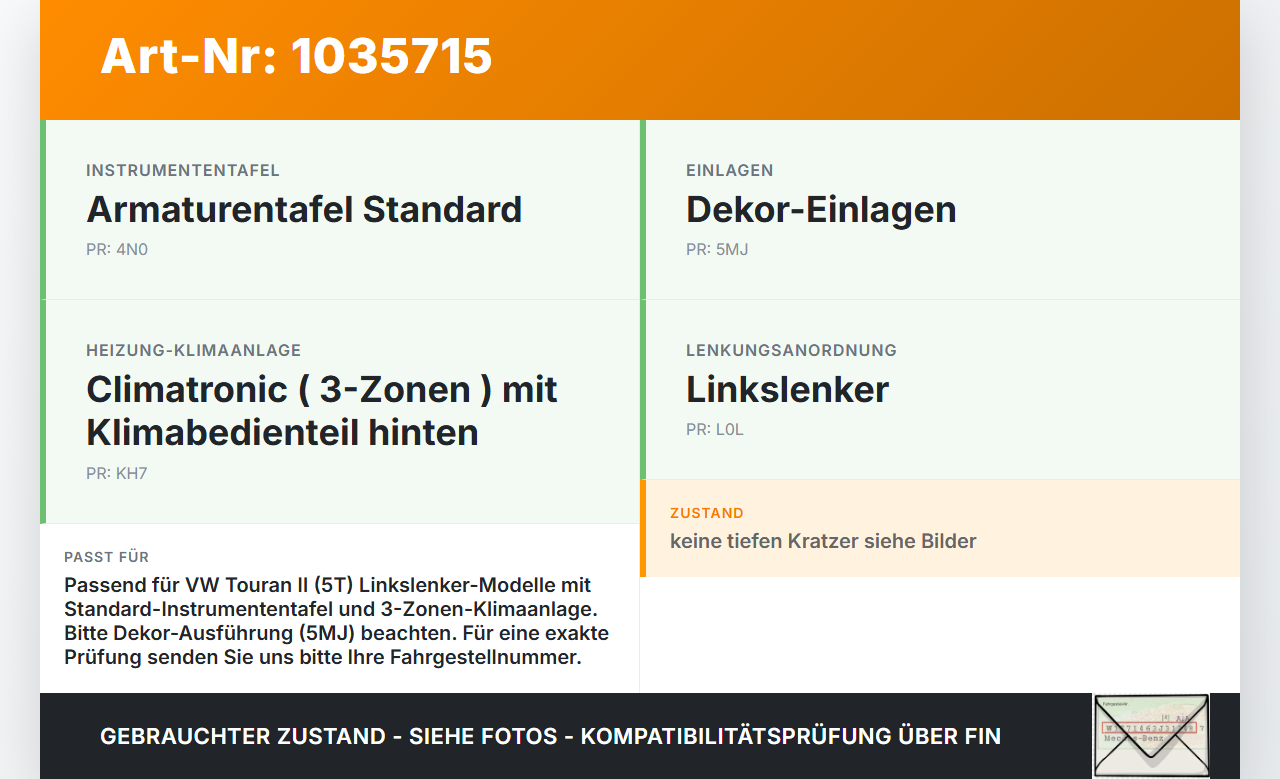VW Touran II 5T 15-22 Blende für Armaturenbrett Abdeckung VW Touran II 5T 15-22 11.03.2016 5TB858416C 5TB858418A... Vorschau 3