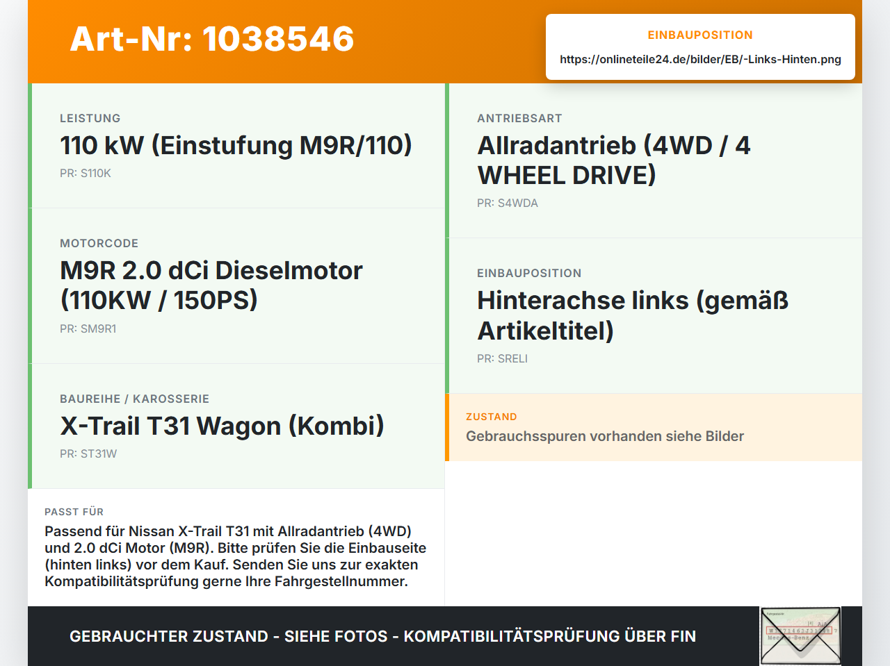 Nissan X-Trail T31 10-14  dCi 2,0 110KW 4WD Achsschenkel Radnabe Links Hinten Nissan X-Trail T31 10-14 21.09.2011... Vorschau 3