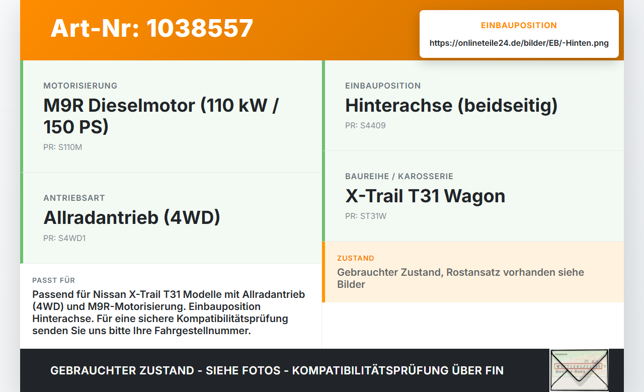Nissan X-Trail T31 10-14 Beide Feder Federn Hinten Nissan X-Trail T31 10-14 21.09.2011 44091CY011 gebraucht Vorschau 3