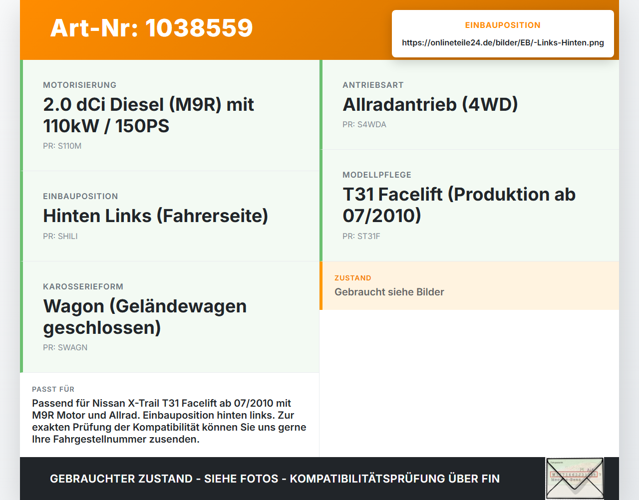 Nissan X-Trail T31 10-14 dCi 2,0 110KW Bremssattel Bremszange Hinten Links Nissan X-Trail T31 10-14 21.09.2011... Vorschau 3