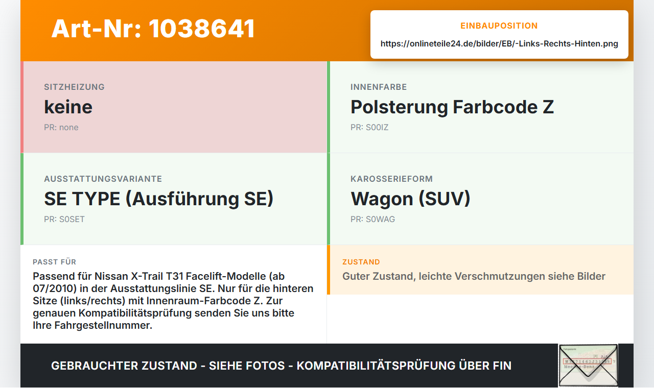 Nissan X-Trail T31 10-14 Kopfstütze Rechts oder Links Hinten Nissan X-Trail T31 10-14 21.09.2011 864303UC0A gebraucht Vorschau 3