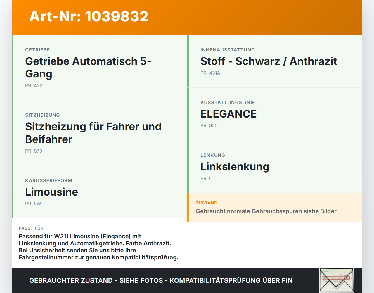 Mercedes W211 E200 02-06 Lim Ablagefach Staufach Fach Mittelkonsole Mercedes W211 E200 02-06 27.02.2003 A2116800350... Vorschau 3