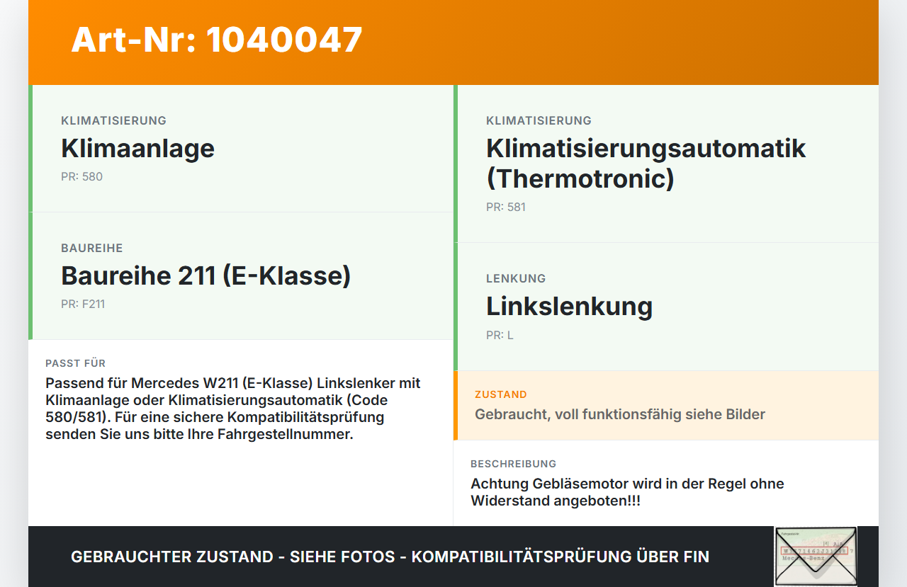 Mercedes W211 E200 02-06 Gebläsemotor Lüftermotor Heizungsgebläse Mercedes W211 E200 02-06 27.02.2003 A2118300408... Vorschau 3
