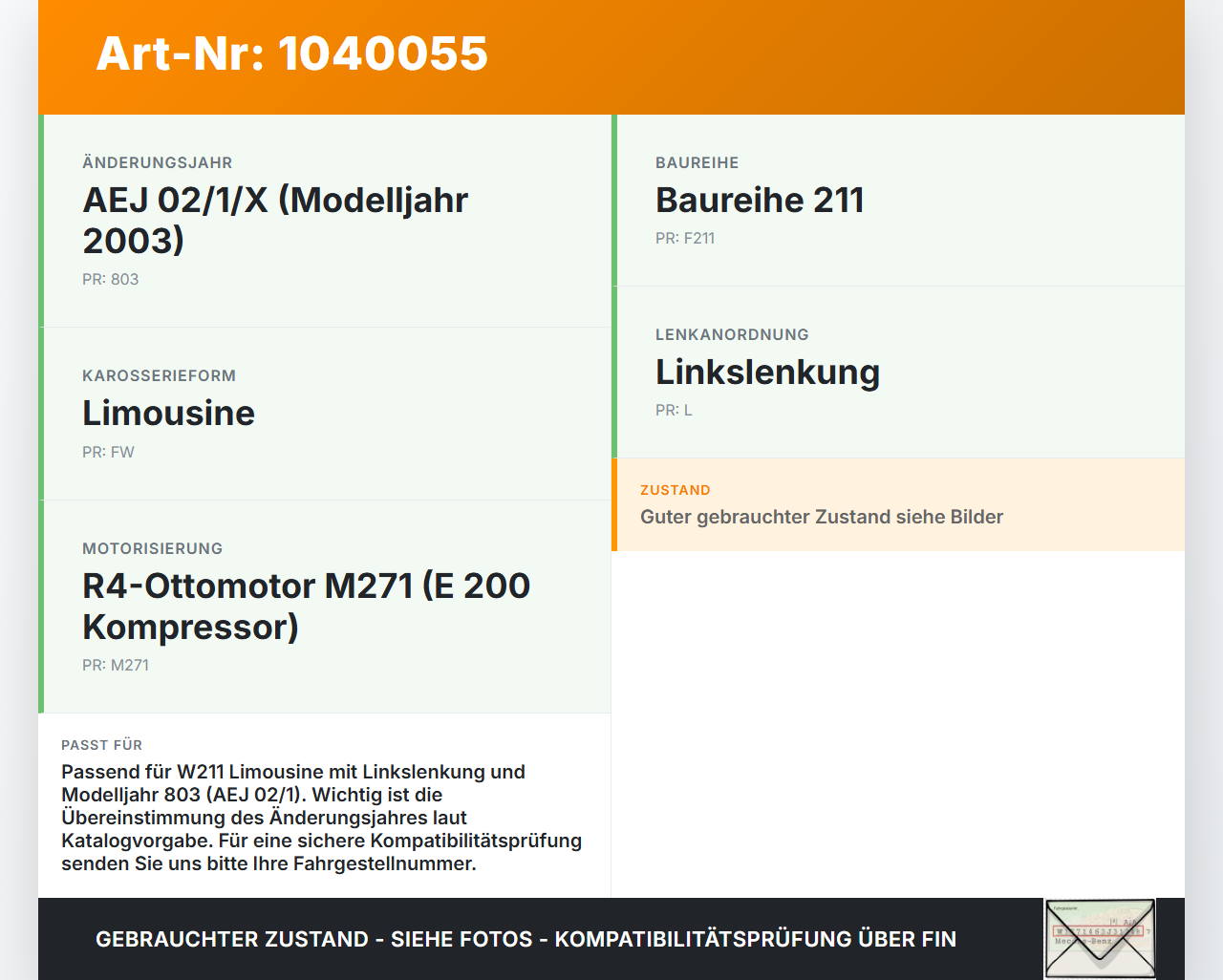 Mercedes W211 E200 02-06 Lim ESP Sensor Steuergerät Drehratensensor Mercedes W211 E200 02-06 27.02.2003 0265005246... Vorschau 3