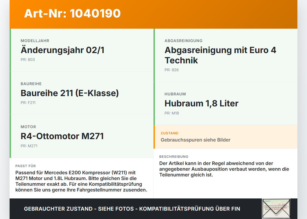 Mercedes W211 E200 02-06 1,8 120KW Ansaugrohr Ladeluftschlauch Luftschlauch Pos.1 Mercedes W211 E200 02-06... Vorschau 3