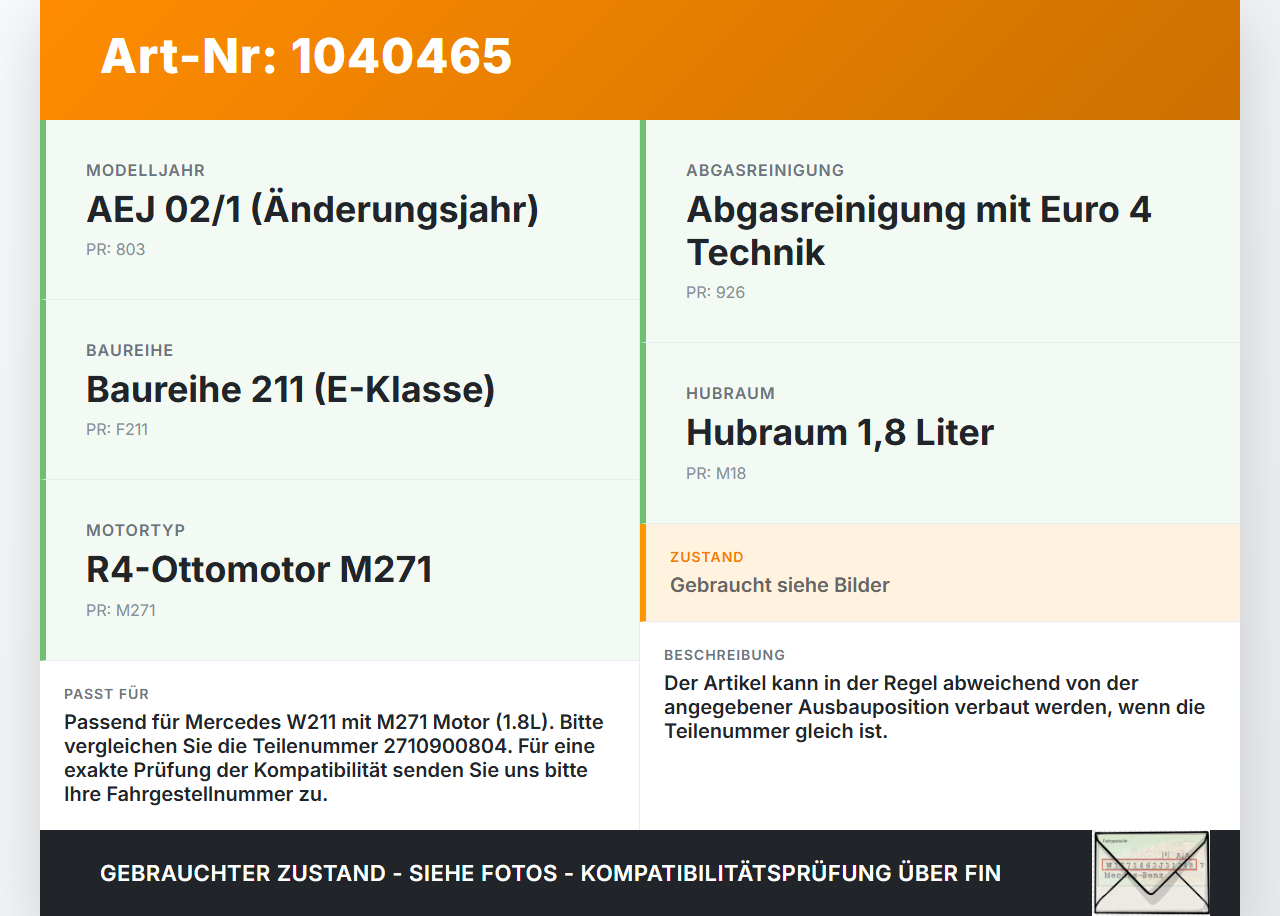 Mercedes W211 E200 02-06 1,8 120KW Ansaugrohr Resonator Mercedes W211 E200 02-06 27.02.2003 A2710900804 gebraucht Vorschau 3