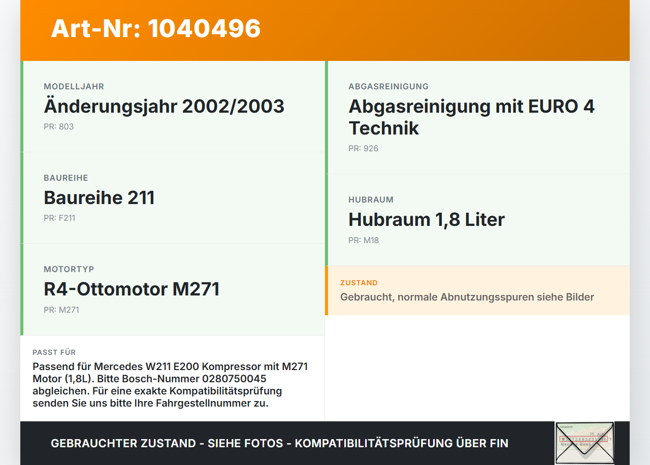 Mercedes W211 E200 02-06 1,8 120KW 271941 Drosselklappe Mercedes W211 E200 02-06 27.02.2003 A1110980109 0280750045... Vorschau 3