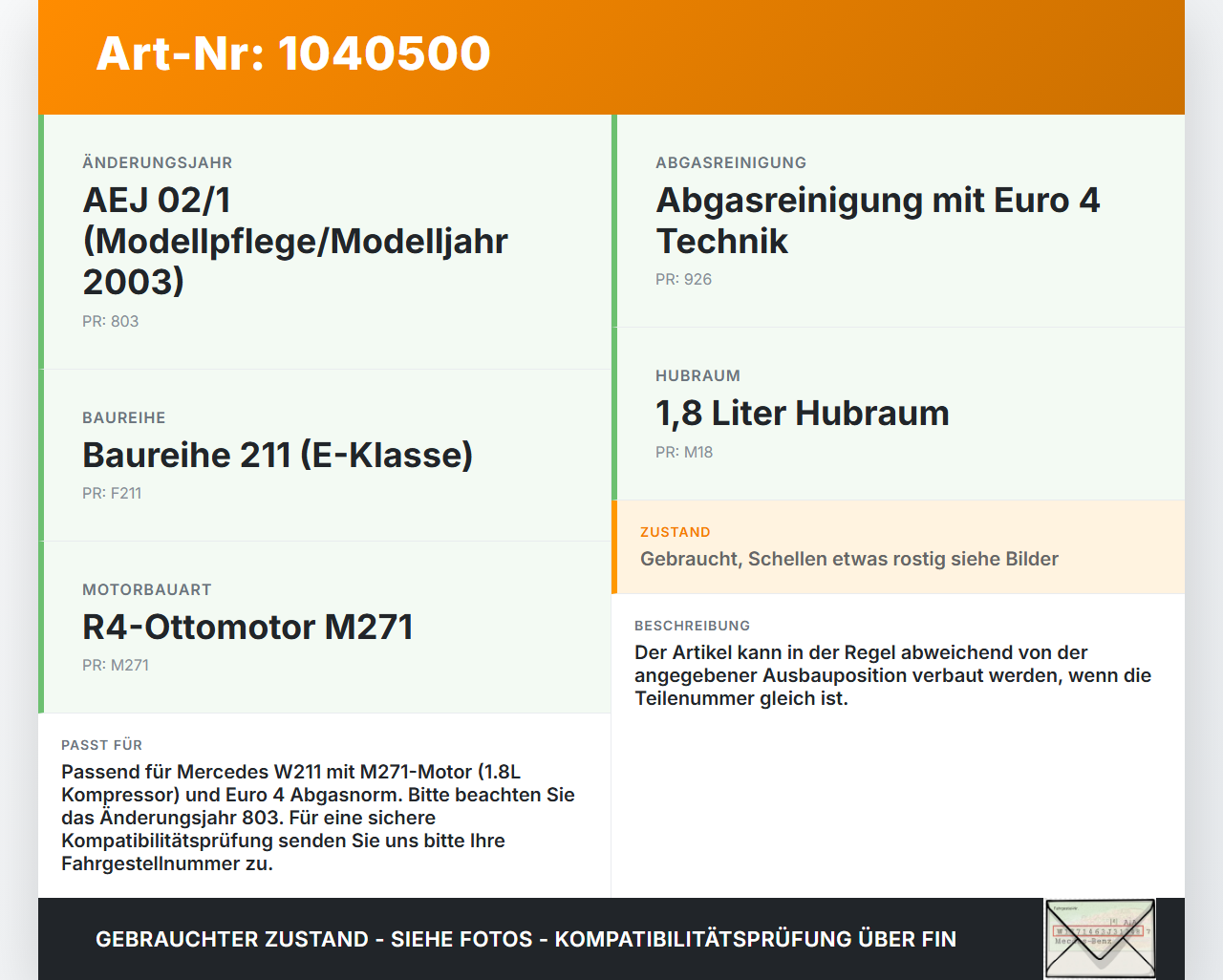 Mercedes W211 E200 02-06 1,8 120KW Ansaugrohr Ladeluftschlauch Luftschlauch Pos.3 Mercedes W211 E200 02-06... Vorschau 3