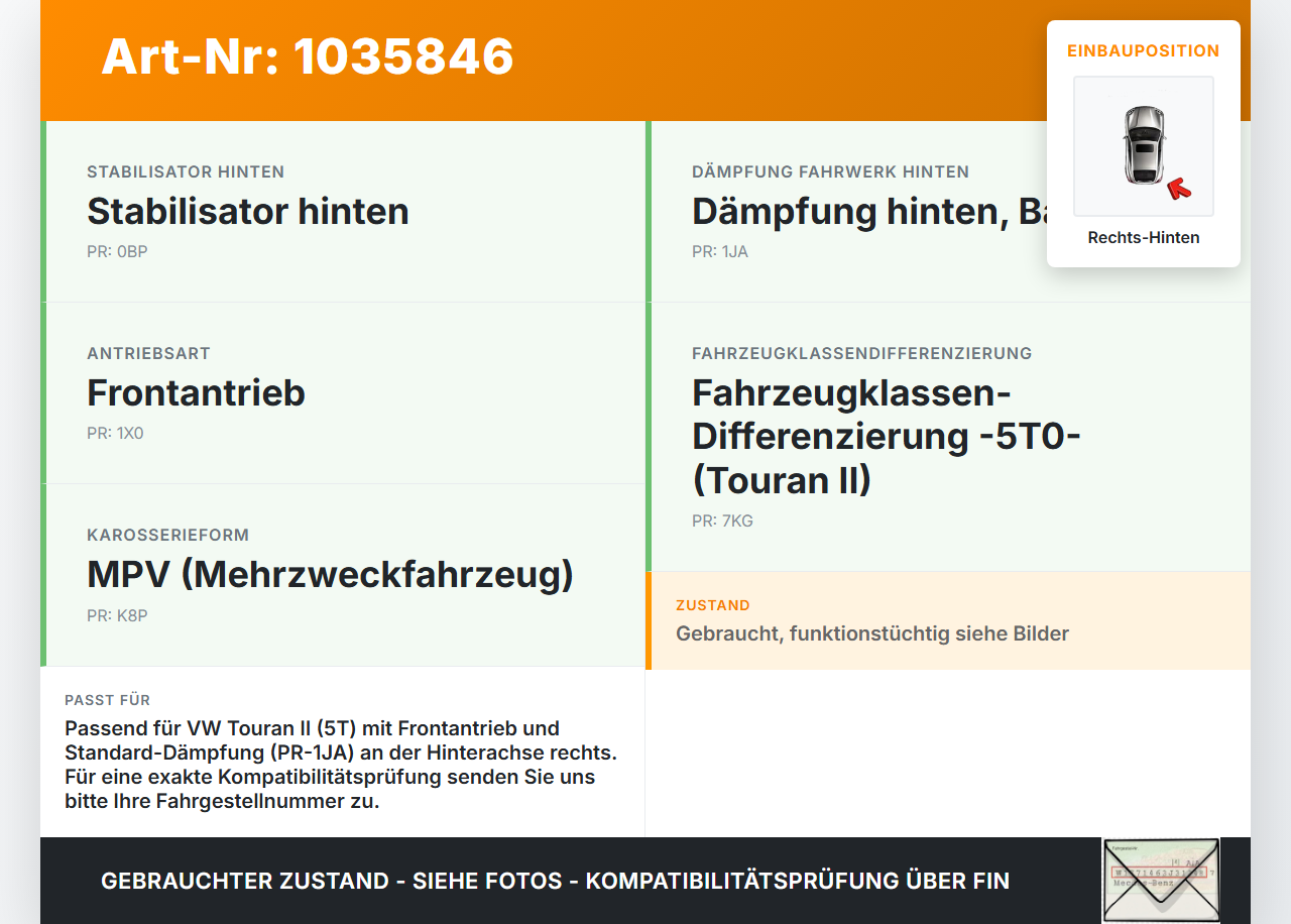 VW Touran II 5T 15-22 Stossdämpfer Rechts Hinten VW Touran II 5T 15-22 11.03.2016 5QA512011AP gebraucht Vorschau 3