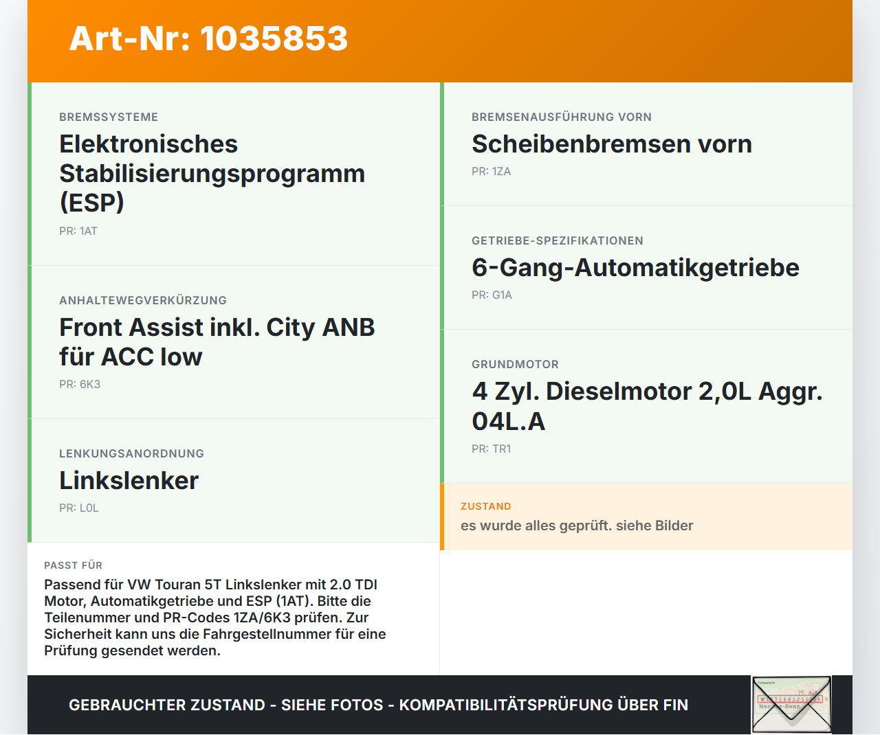 VW Touran II 5T 15-22 2,0 110KW Bremskraftverstärker VW Touran II 5T 15-22 11.03.2016 5Q1614106Q 5Q1614105CG gebraucht Vorschau 3